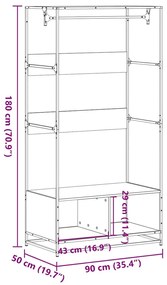 Roupeiro 90x50x180 cm derivados de madeira cinzento sonoma