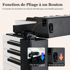 Teclado eletrônico dobrável com 88 teclas iluminadas Teclado digital branco