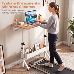 Secretária Elevatória Móvel, 80 x 40 x 70-117 cm, Rodas com Travão, Natural