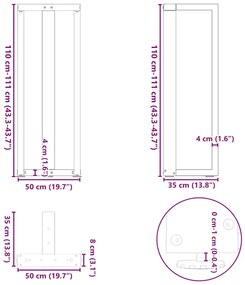 Pés de mesa de bar em forma de T, 2 peças, branco, 50x35x(110-111) cm,