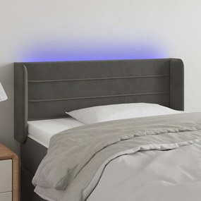 Cabeceira cama c/ luzes LED veludo 93x16x78/88cm cinza-escuro