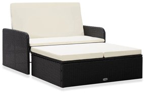 2 pcs conjunto lounge de jardim c/ almofadões vime PE preto