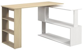 HOMCOM Mesa de Computador Secretária Mesa de Canto Giratória 360° com 5 Prateleiras 120x110x74,5 cm Madeira e Branco
