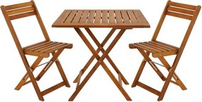 Conjunto de jardim uma mesa e duas cadeiras em madeira de acácia dobrável com 3 peças Castanho