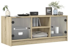Móvel de TV c/ portas de vidro 102x37x42 cm carvalho sonoma