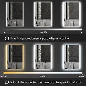Espelho de Casa de Banho com Luz LED 70x50 cm 3 Cores de Luz Função Antiembaciamento Função de Memória IP44 Prata