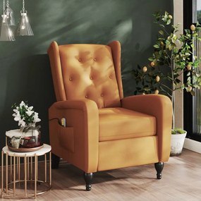 vidaXL Poltrona de massagens reclinável veludo castanho