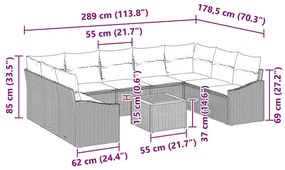 Conjunto de sofá de jardim com 10 peças e almofadas bege de rattan sin