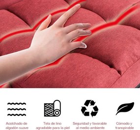 Sofá Cama de Chão individual dobrável com almofada multifuncional para quarto Sala de estar Varanda 67 x 65 x 72 cm Vermelho