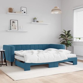 vidaXL Sofá-cama com gavetão e colchões 90x200 cm veludo azul