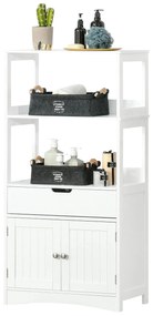 Kleankin Armário para Banheiro com 3 Prateleiras Gaveta e 2 Portas Móvel de Armazenamento para Cozinha, Sala de estar Dormitório 60x33x122,5cm Branco