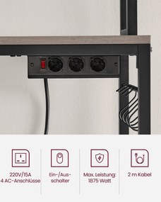 Estante para Cozinha com tomadas 40 x 60 x 170 cm 14 ganchos greige-preto