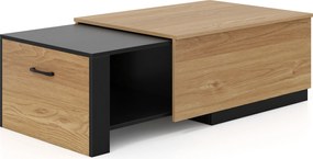 Mesa de centro extensível 80 x 60 x 37 cm em madeira com compartimentos e tampo adicional deslizante, design retangular para sala de estar Natural+Pre