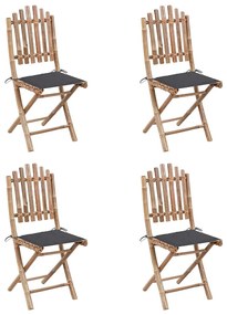 5 pcs conj. de jantar dobrável c/ almofadões p/ exterior bambu