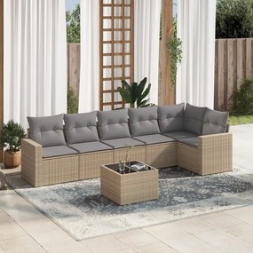 7 pcs conjunto de sofás p/ jardim com almofadões vime PE bege
