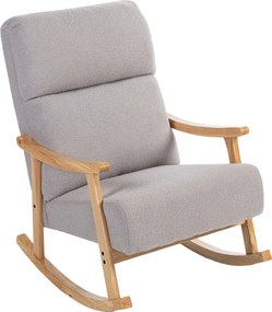 HOMCOM Poltrona Baloiço Moderna em Borrego com Apoio para os Braços de Madeira de Faia Poltrona de Amamentação 65x90x98 cm Cinza | Aosom Portugal