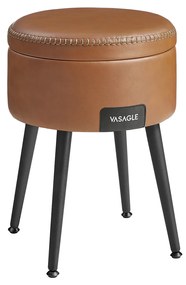 Coleção VASAGLE EKHO - Pufe com armazenamento, banqueta de penteadeira, couro sintético com costura, estilo moderno de meados do século, assento redondo com pernas de aço, capacidade de carga de 150 kg, marrom caramelo LOM005K01