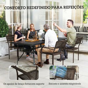 Conjunto de 4 Cadeiras de Jardim Exterior Empilháveis com Apoios de Braços Encosto e Estrutura de Aço 55x60x83 cm Castanho Escuro