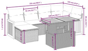 7 pcs conjunto de sofás p/ jardim c/ almofadões vime PE preto