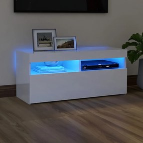 vidaXL Móvel de TV com luzes LED 90x35x40 cm branco brilhante