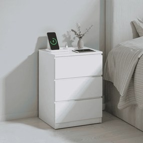 Conjunto de 2 mesas de cabeceira 35 x 40 x 59 cm modernas com 2 tomadas CA e 2 portas USB, brancas