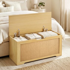 Baú de Arrumação 108 L com Painel de Ratã e Tampa com Braços de Apoio 80x40x45 cm Carvalho