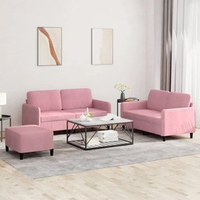 vidaXL 3 pcs conjunto de sofás veludo rosa