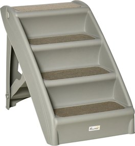 Escada Dobrável para Animais de Estimação de 4 Degraus Portátil com Tapetes Antiderrapantes 62x38x49,5cm Cinza