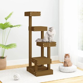 vidaXL Árvore para gatos 45,5x49x103 cm pinho maciço castanho mel