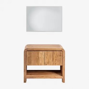 Conjunto De Móvel De Casa De Banho Em Madeira Vacry Castanho Acácia & Sem Lavatório & Led Retangular E Anti-embaciamento 100x70 Cm Riben & Sem Torneir