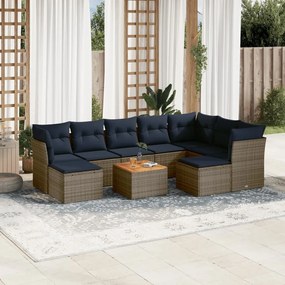 vidaXL 10 pcs conjunto sofás p/ jardim c/ almofadões vime PE cinzento