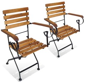 Cadeiras de jardim dobráveis 2 pcs aço e madeira acácia maciça