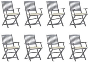 Cadeiras de exterior dobráveis 8pcs c/ almofadões acácia maciça
