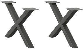 vidaXL Pés para mesa de centro em formato de X, 2 peças, antracite, 60x(30-31) cm, aço