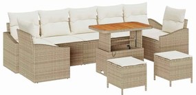 Conjunto de Sofás de Jardim vidaXL 10 Peças com Almofadas Bege Rattan