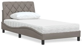 vidaXL Cama com colchão 100x200 cm tecido cinzento-acastanhado