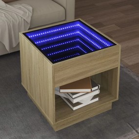 vidaXL Mesa de centro luzes LED Infinity 50x50x50 cm carvalho sonoma