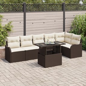 Conjunto de Sofá de Jardim de 7 Peças com Almofadas Castanho Polyrattan vidaXL
