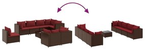 9 pcs conjunto lounge jardim c/ almofadões vime PE castanho