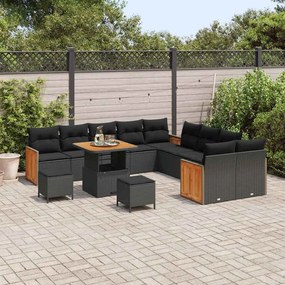 Conjunto de Sofás de Jardim vidaXL de 13 Peças com Almofadas Preto Vim