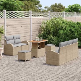 Conjunto de sofá de jardim de 8 peças com almofadas bege em rattan sin