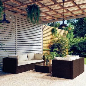 vidaXL 6 pcs conjunto lounge jardim c/ almofadões vime PE castanho