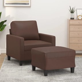 vidaXL Poltrona com apoio de pés couro artificial 60 cm castanho