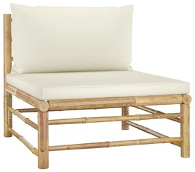 8 pcs conj. lounge p/ jardim em bambu c/ almofadões branco nata