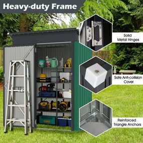 Abrigo jardim  150 x 88 x 185 cm com telhado inclinado Portas com fechadura Ventilação Pátio Jardim Verde