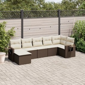 vidaXL 7 pcs conjunto de sofás jardim c/ almofadões vime PE castanho