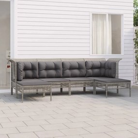 3187552 vidaXL 6 pcs conjunto lounge de jardim c/ almofadões vime PE cinzento