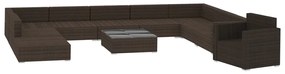11 pcs conjunto lounge jardim c/ almofadões vime PE castanho