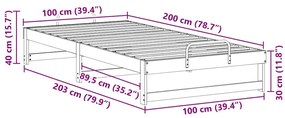 Estrutura de Cama com Alças Castanho 100 x 200 cm
