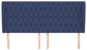 Cabeceira de cama c/ abas tecido 203x23x118/128 cm azul